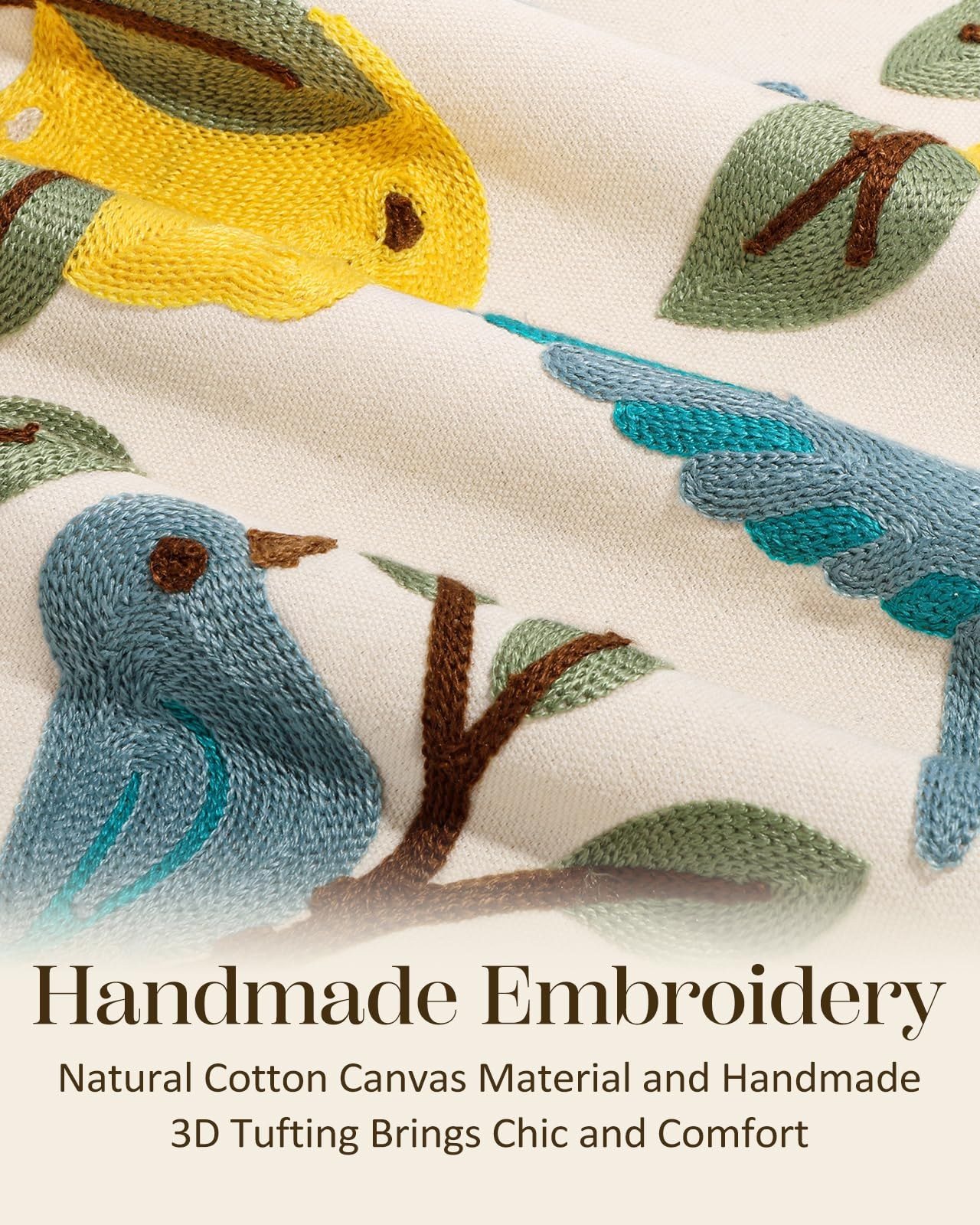 Bird Lemon birds, lemons, and branches embroidered pillow cover — image 2