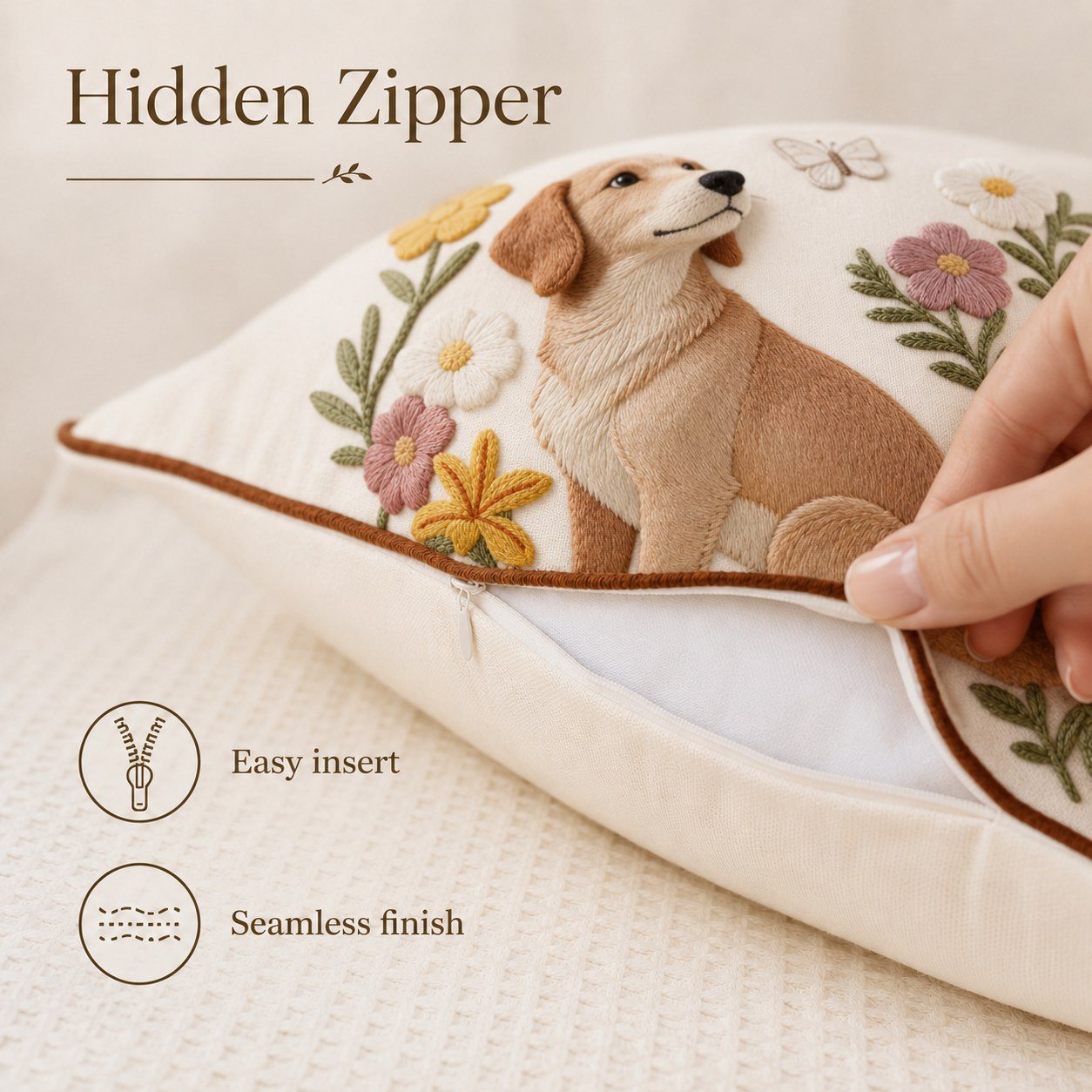 Floral Dog dog and floral embroidered pillow cover — image 5
