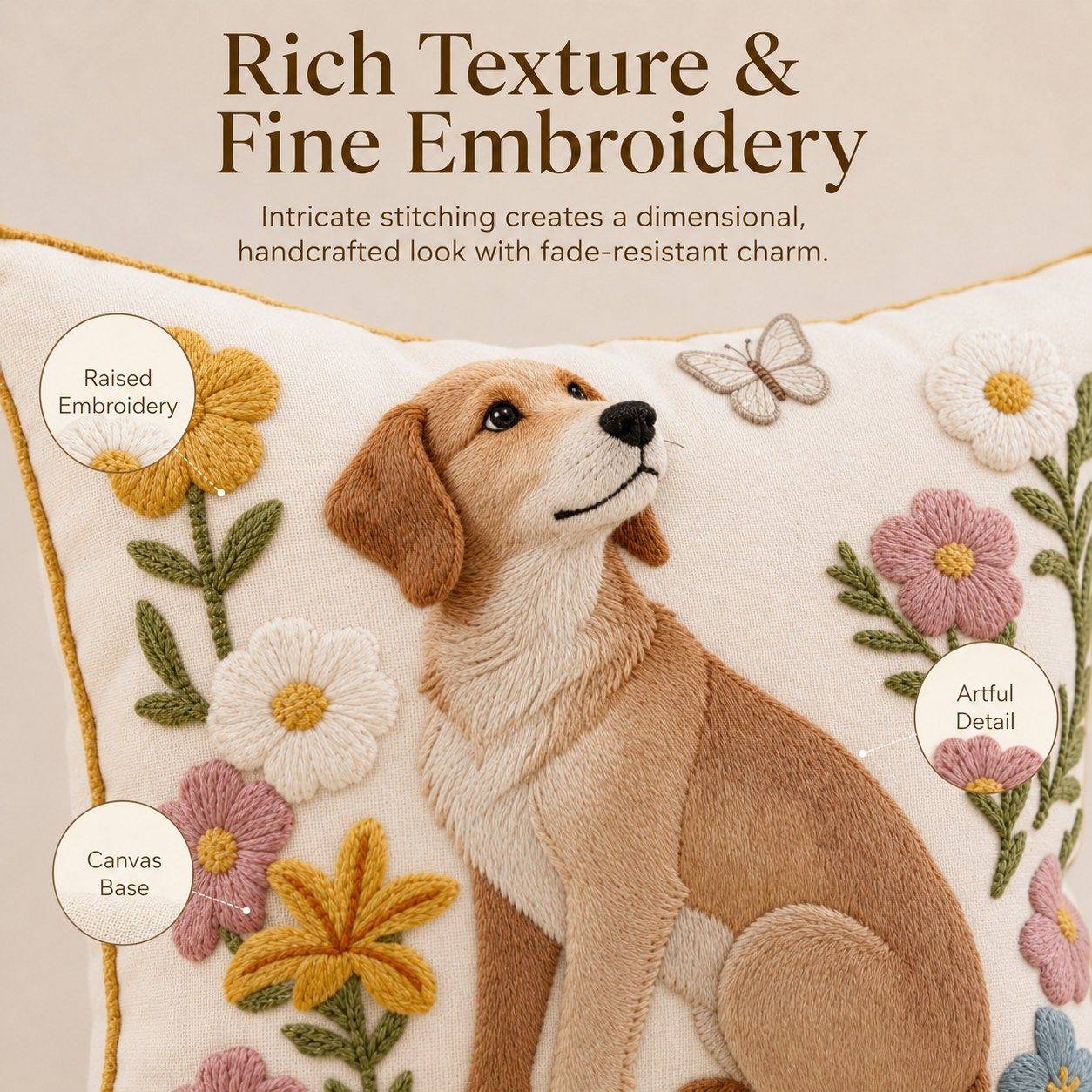 Floral Dog dog and floral embroidered pillow cover — image 7