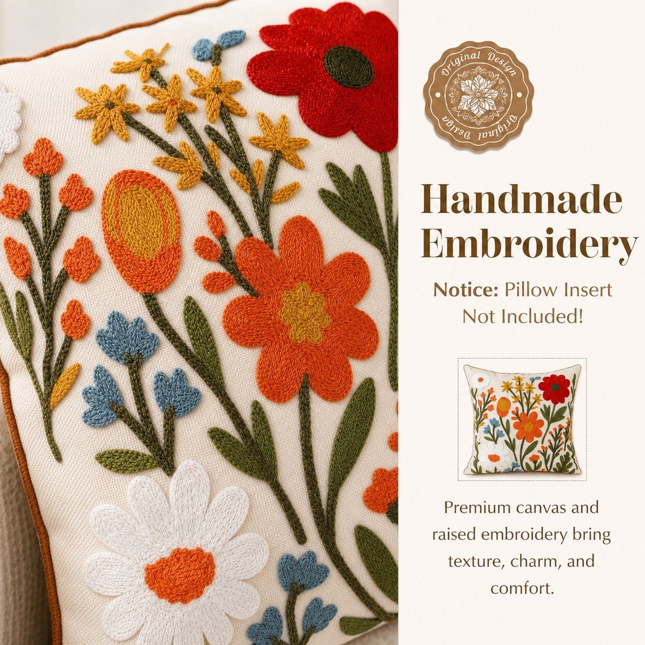 Flower Cluster floral embroidered pillow cover — image 2