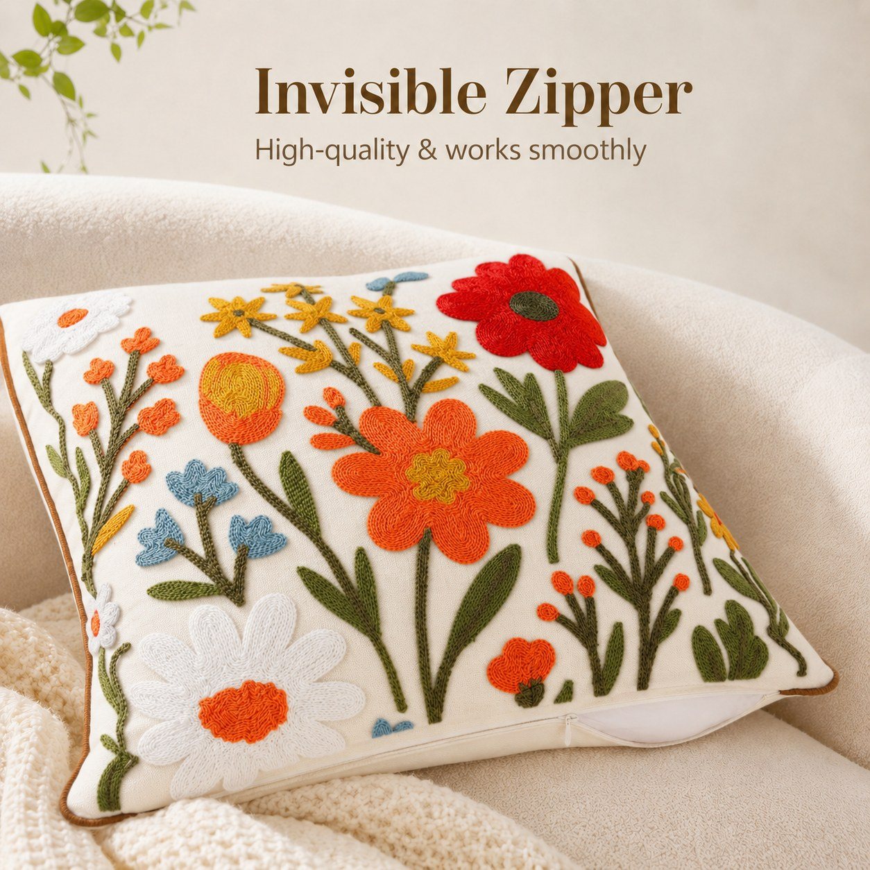 Close-up of dimensional floral embroidery