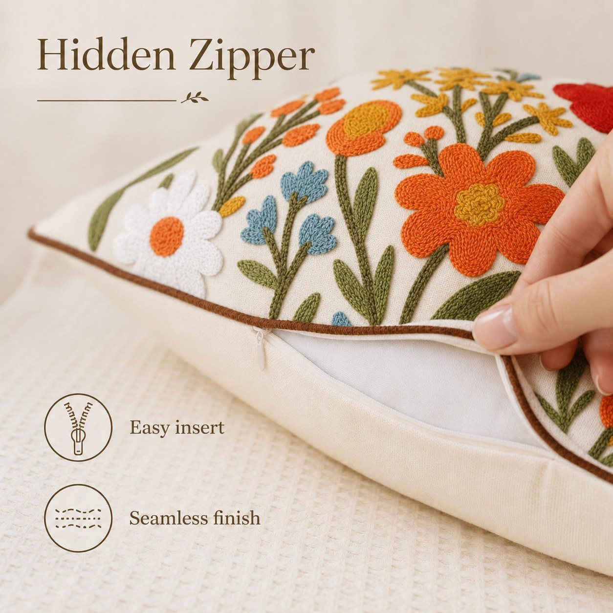 Flower Cluster floral embroidered pillow cover — image 5