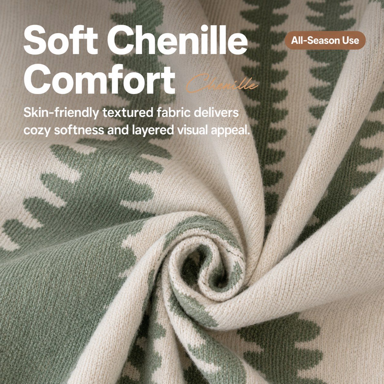 Timeless Green sage green woven stripe embroidered sofa throw — image 2