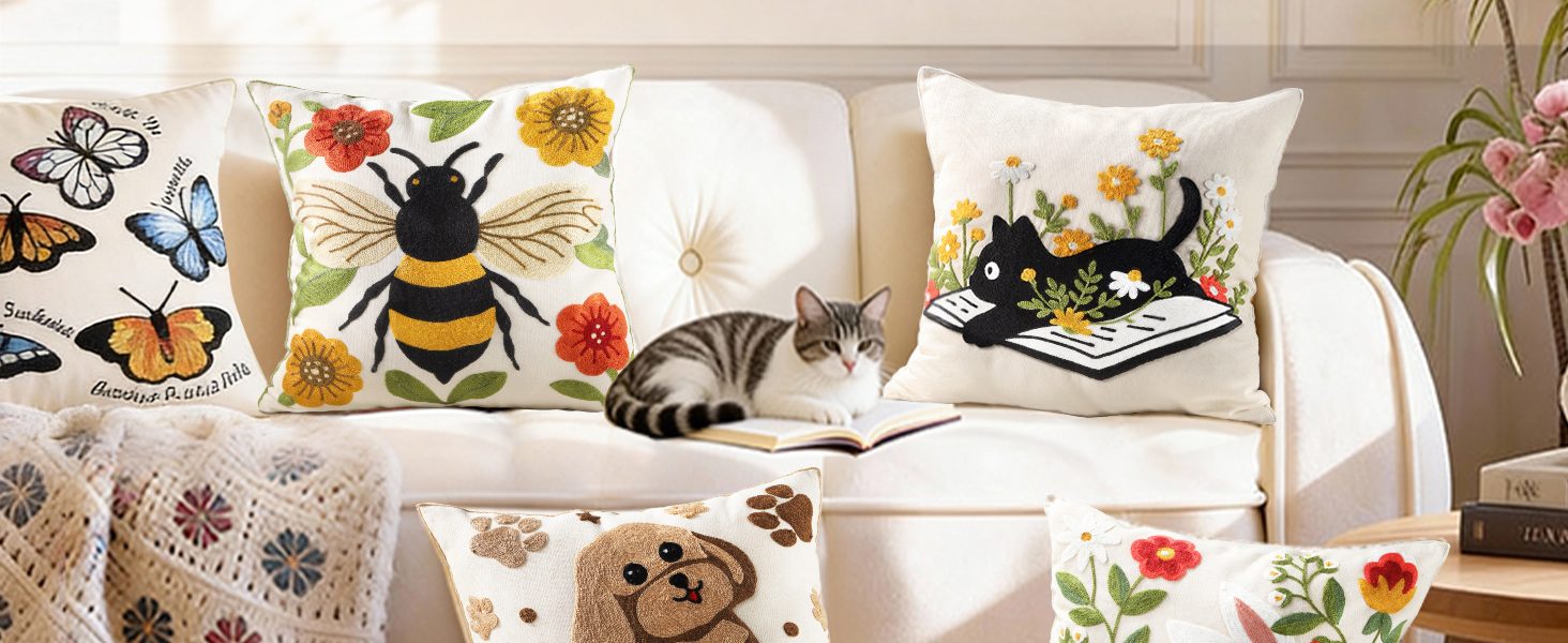 Cozeline embroidered pillow covers in a styled home