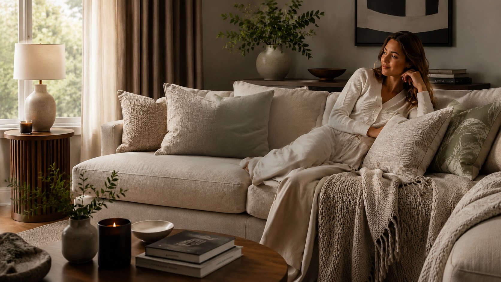 Cozeline sofa throws and pillow styling